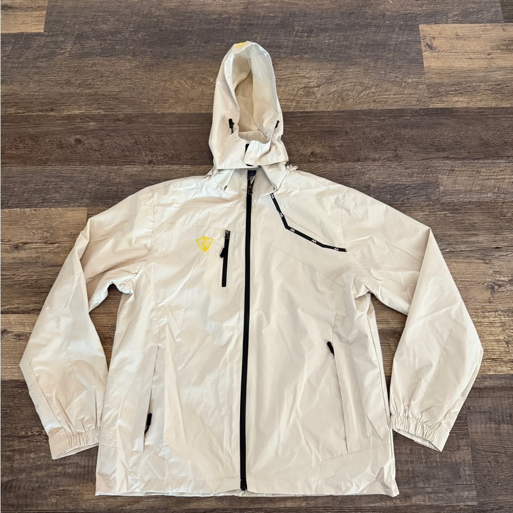 Giisam Cream and Black Utility/Rain Jacket with Hood and Zipper